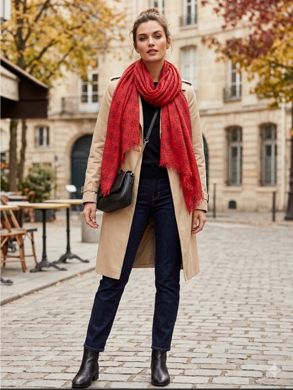 Echo Red Polka Dot Fringed Scarf - Lightweight Wrap